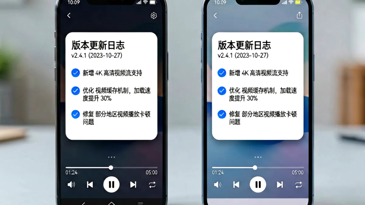 芭乐视频安卓与iOS客户端版本更新日志界面，展示新功能与修复内容列表